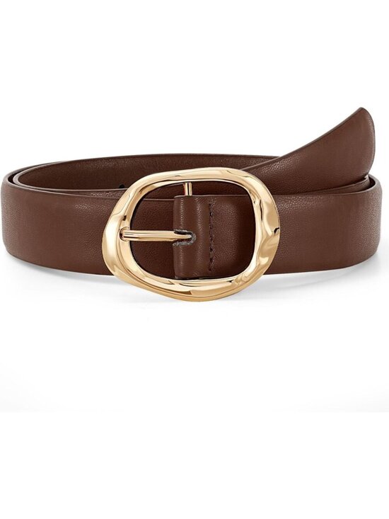 Accessories - Women's Coffee Black Faux Leather Casual Waist Stylish Fashion Belt Gold Buckle